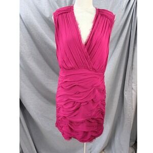 Madison Marcus Pink Silk Layered Pleated Frayed Edge Dress V-Neck Sleeveless